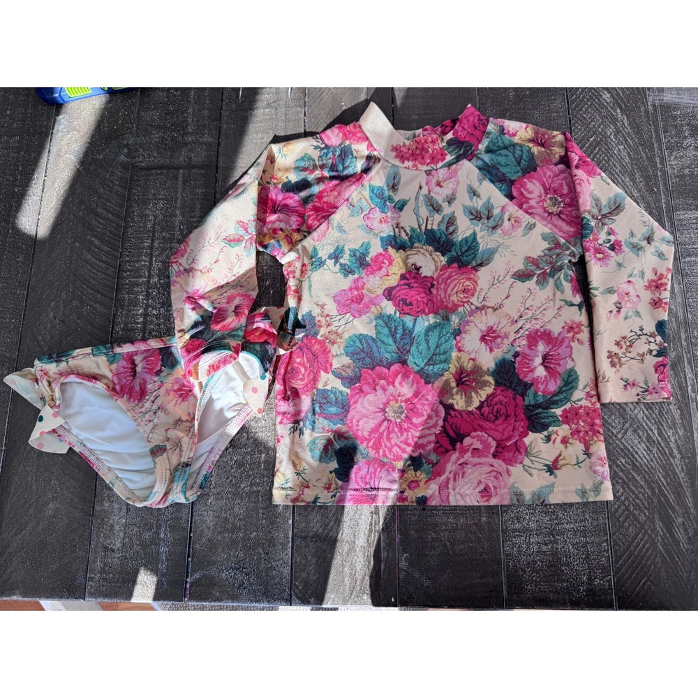ZIMMERMANN Girls‎ NWOT Floral Rashguard Two Piece Bathing Suit